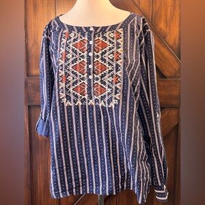 Panhandle Navy Blue Embroidered Women's XXL Western Bohemian Tunic  Top